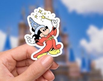 Pegatina de Mickey el Hechicero de Fantasía: Vinilo adhesivo impermeable para portátil y botella de agua.