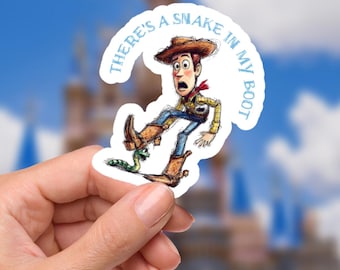 Toy Story-sticker: "There's A Snake In My Boot", waterdichte vinylsticker