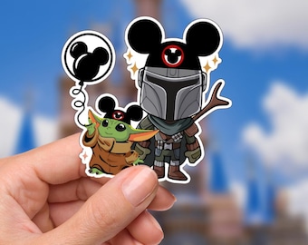 Disneyy Mando and the BB Sticker Waterproof Disney Laptop Stickers Mandalorian Star Warsplanner stationery decal water bottle cell phonelogo