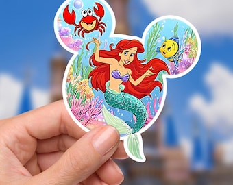 Pegatina de Ariel de La Sirenita: vinilo impermeable para portátil y botella de agua