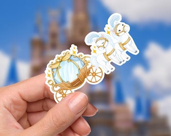 Cinderella Carriage Vinyl Sticker: Watercolor Castle, Glass Slipper