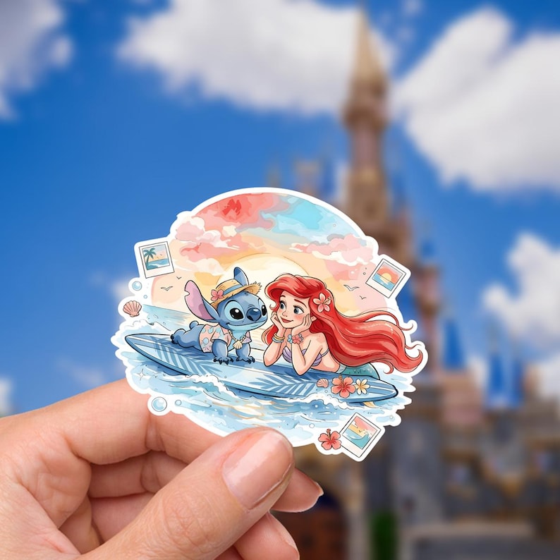 Aeriel & Stitch Little Mermaid Sticker: Waterproof Vinyl Decal kindle stickers water bottle stickers