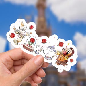 Lumier, Cogsworth, La bella e la bestia, adesivo impermeabile Disney World per laptop, vacanze nei parchi a tema Disney, topo al parco del castello