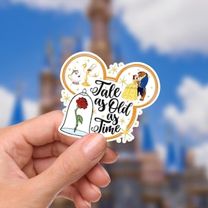 Pegatinas impermeables para portátil de Disney, cuento de La Bella y la Bestia, tan antiguo como el tiempo, de Ohana Aloha, para planificador, papelería, botella de agua y celular.