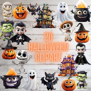 ハロウィーンのかわいいゴースト 吸血コウモリ クリップアート 20 枚セット - 透明な背景のデジタル ダウンロード PNG グラフィックス - 商用利用