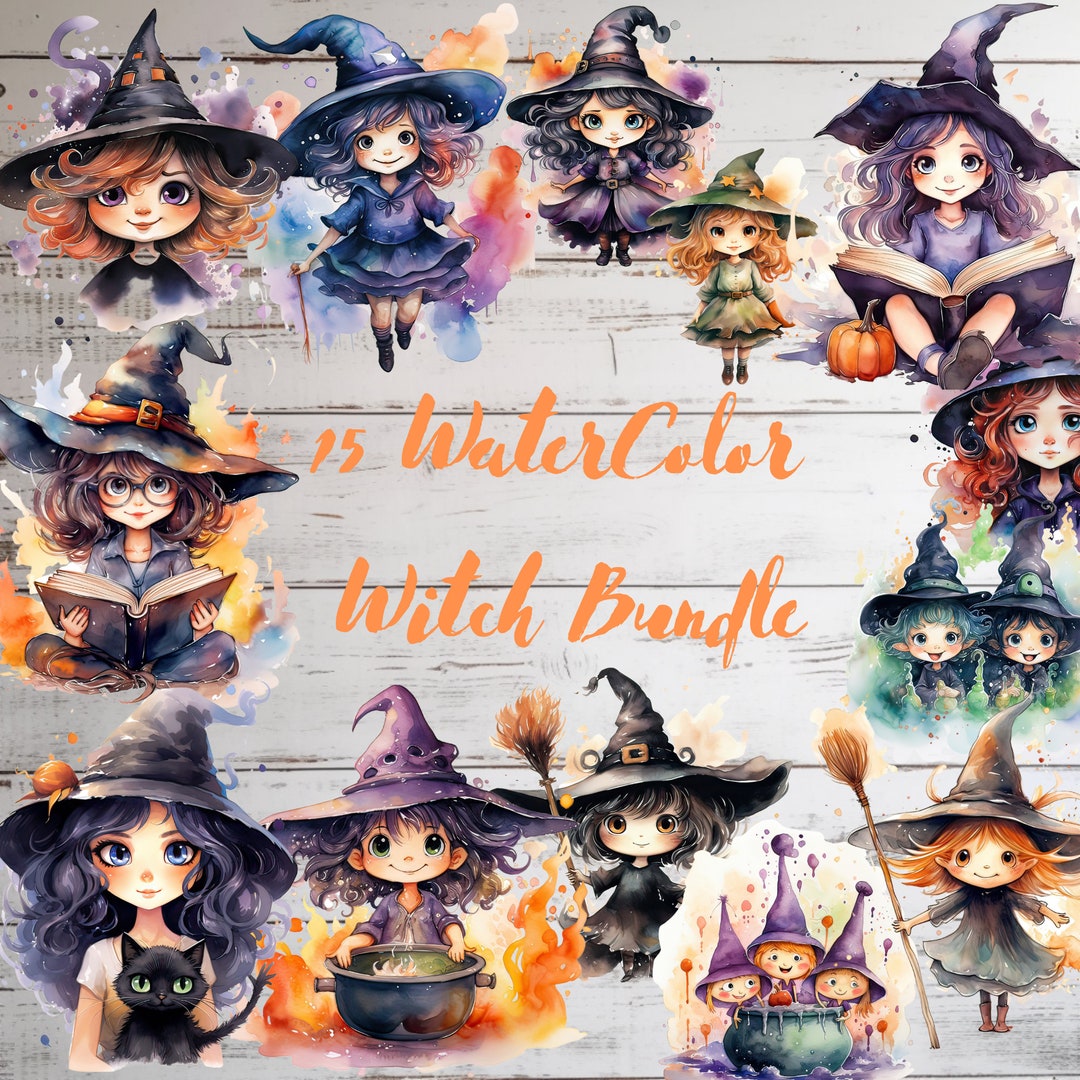 Witches Watercolor Clipart Bundle PNG Fairytale Witch Images, Fantasy ...
