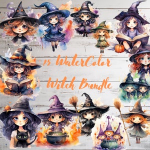 Witches Watercolor Clipart Bundle PNG Fairytale Witch Images, Fantasy Magical Graphics, PNG, Instant Digital Download, Commercial Use