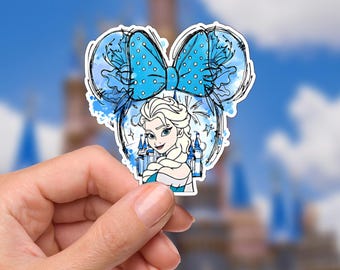 Elsa con la testa di Topolino Frozen Adesivi impermeabili Disney per laptop Sven Disney Topolino planner cancelleria decalcomania bottiglia d'acqua cellulare logo