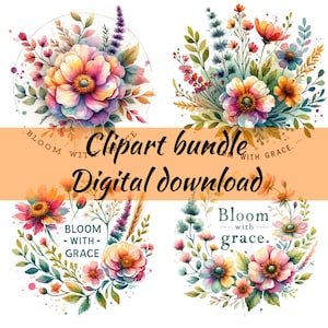 Flores silvestres bohemias Cottagecore PNG, flores prensadas en acuarela, flores naturales en colores pastel PNG, taza de té con flores silvestres, amante de los jardines de flores, regalo para ella