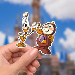 Lumier, Cogsworth, La bella e la bestia, adesivo impermeabile Disney World per laptop, vacanze nei parchi a tema Disney, topo al parco del castello
