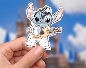 Stitch Elvis Sticker: Waterproof Vinyl Decal for Laptop, Water Bottle