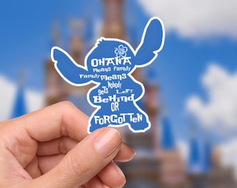 Pegatina de Stitch Ohana: vinilo impermeable para portátil y botella de agua
