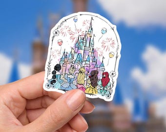 Naklejka na laptopa Disney Princess Castle World, wodoodporna, Disney, wakacje w parku rozrywki Disney, mysz w parku zamkowym