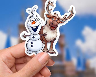 Pegatina impermeable de Olaf y Sven: Calcomanía de dibujo de Frozen