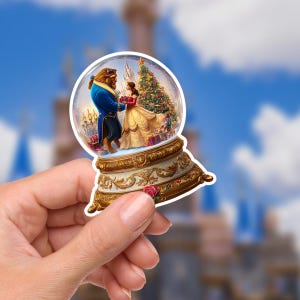 Beauty and the Beast Christmas Snow Globe Sticker - Waterproof Vinyl
