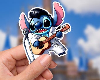 Stitch Elvis Sticker: Waterproof Vinyl Decal for Laptop, Water Bottle
