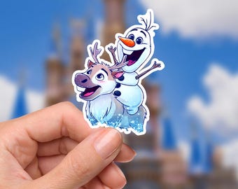 Olaf con Sven Frozen Adesivi impermeabili Disney per laptop Frozen Sven Disney Topolino planner cancelleria decalcomania bottiglia d'acqua cellulare logo