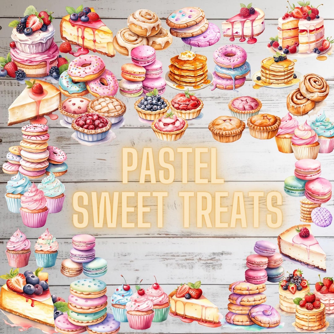Sweet Treats Watercolor Clipart Bundle - Tasty Desserts, Donuts ...