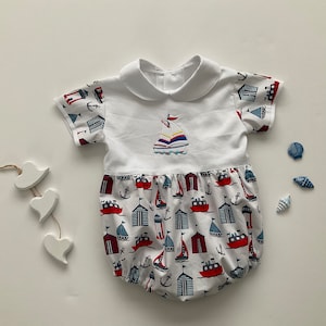 Nautical Romper, Sailor Romper, Nautical Outfit, Sailor Outfit, Sailor Suit, Bubble Romper, Playsuit, Toddler Boy Outfit, Sailboat Romper