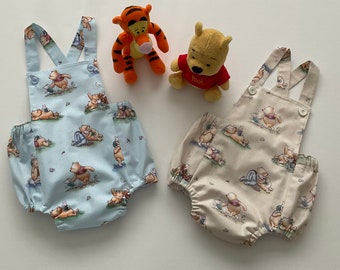 Winnie the Pooh Romper Boy- Custom MADE TO ORDER, Sizes 0000 - 2, Choice of Blue or Cream, Baby Boy Romper, Pooh Baby Outfit, Boy Birthday