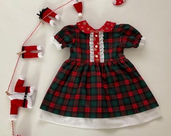 Robe de Noël pour tout-petit, robe de Noël pour fille, robe à col Claudine, robe tartan, robe à carreaux, robe de vacances - taille 1 (12-18 mois US)