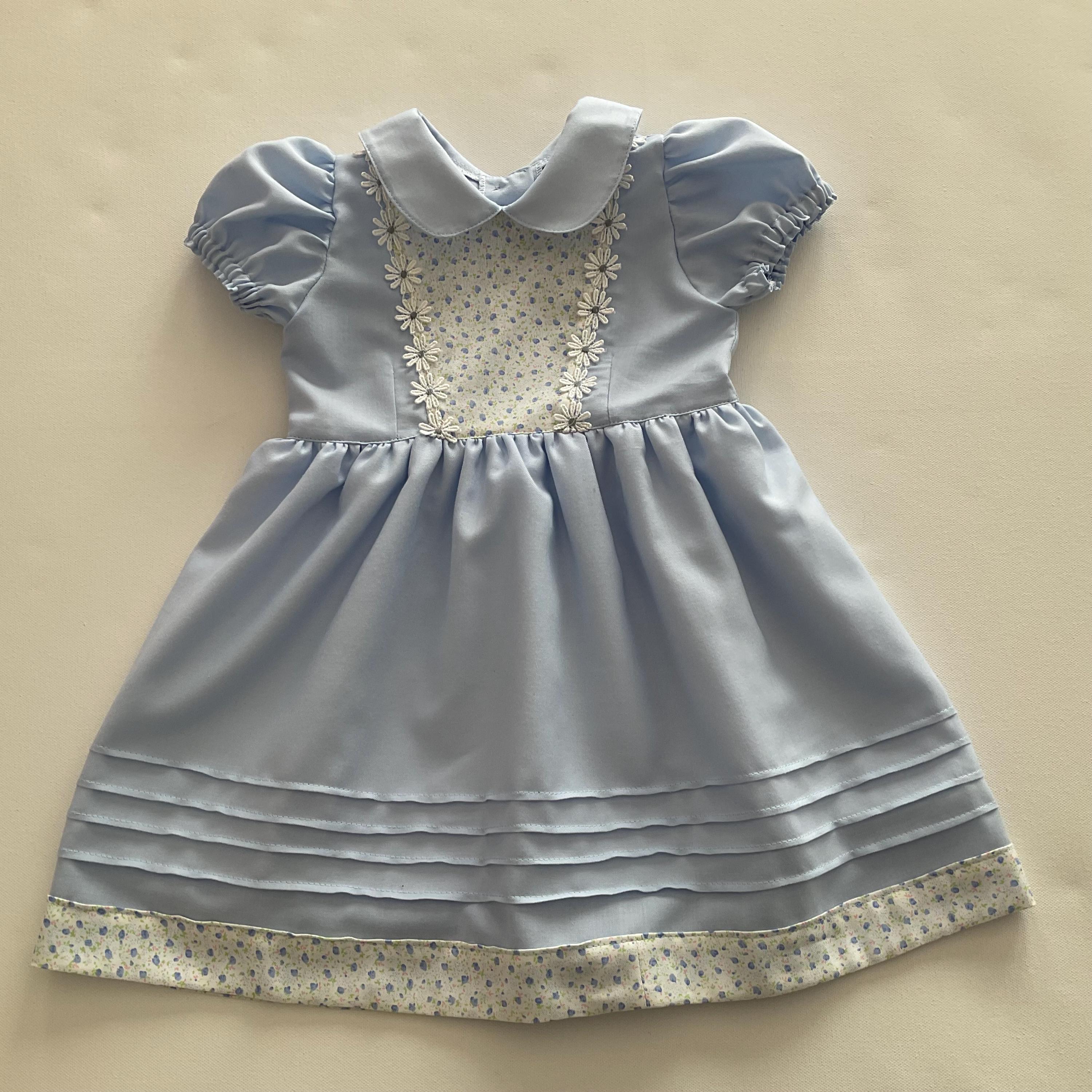 Girls Vintage Style Dress, 2nd Birthday Dress, Peter Pan Collar, Puff Sleeves, Toddler Dress, Little Girl Dress, Blue Dress - Size 2 (US 2T)