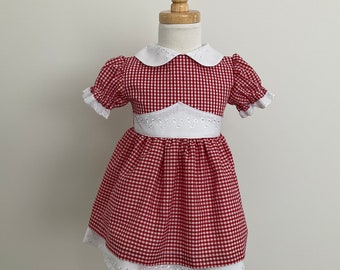 Girls Red Gingham Dress, Christmas Dress, Baby Girl Dress, Peter Pan Collar Dress, Toddler Dress, Australia Seller - Size 0 (US 12 Months)