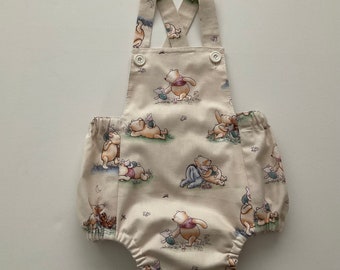 Winnie the Pooh Romper, Boy Romper, Cross Back Romper, Strap Romper, Baby Boy Outfit, Bubble Romper - Size 0 (US 12 Months), READY to SHIP