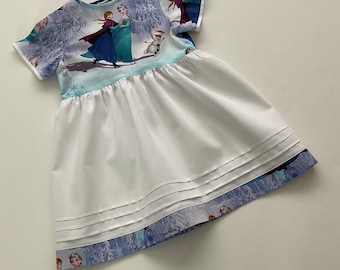 Girls Frozen Cotton Dress: Anna & Elsa Print, Size 4