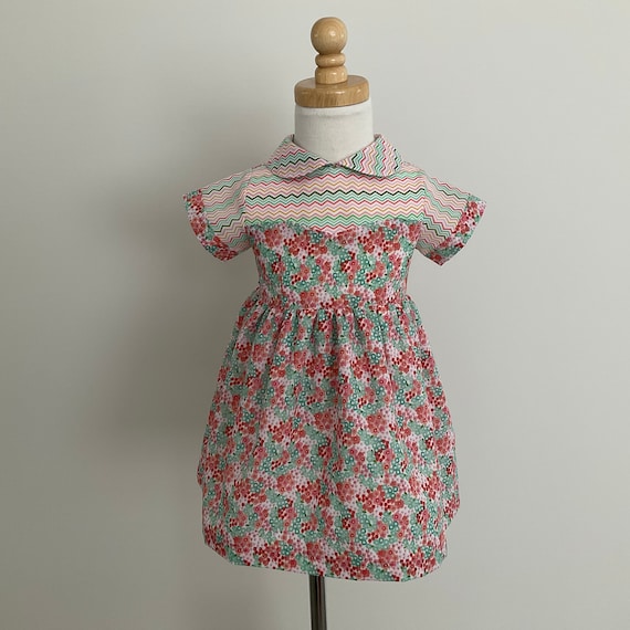 Girls Floral Dress Size 1 US 12 18 Months Summer Dress Short Sleeve Dress Toddler Dress Peter Pan Collar Handmade Australia Seller Etsy