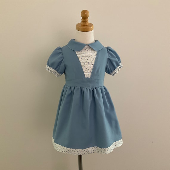 Girls Classic Dress with Pintucks, Vintage Inspired Girls Dress, Birthday Dress, Peter Pan Collar, Puff Sleeves, Australia Seller - Size 3