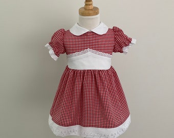 Red Gingham Dress, Baby Girl Dress, Christmas Dress, Peter Pan Collar Dress, Red Check Dress, Australia Seller - Size 0 (US 12 Months)