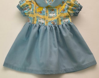 Baby Girl Dress, Teddy Bear Dress, Peter Pan Collar, Puff Sleeves, Birthday Dress, Toddler Dress, Dress for Girls, Size 0 (US 12 Months)