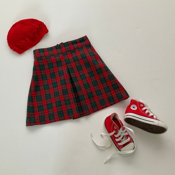 Girls Tartan Skirt, Pleated Plaid Skirt, Schoolgirl Skirt, Rock Chick Skirt, Red Plaid Skirt, Red Tartan Skirt, Australia Seller - Size 2