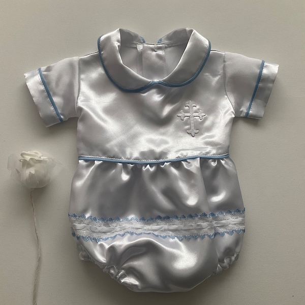 Baby Boy Christening Romper - Size 0 (US 12 Months), Baptism Romper with Religious Cross, White Romper, Australia Seller, READY to SHIP