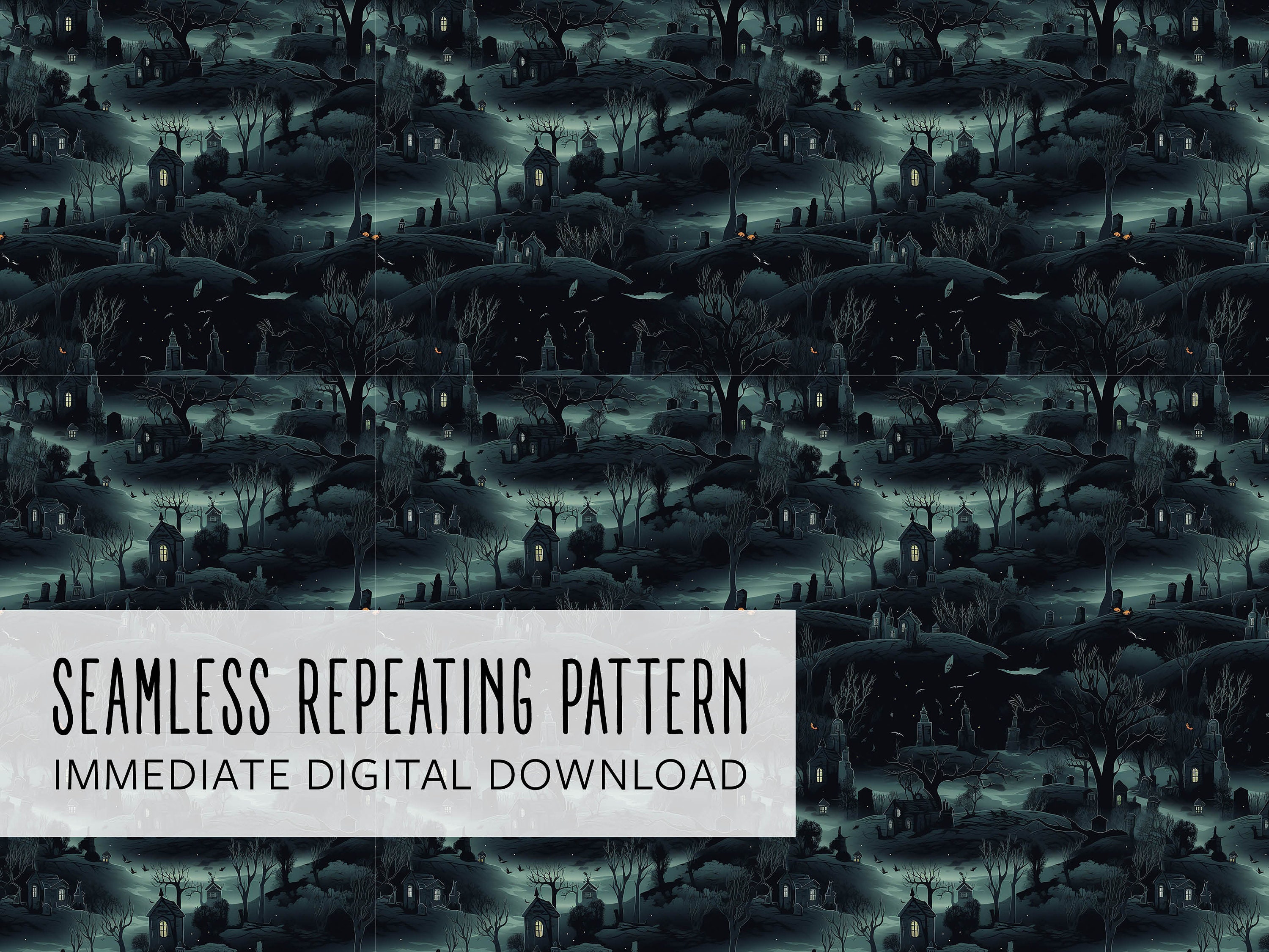 Midnight Cemetery Digital Seamless Pattern File - Etsy