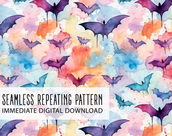 Watercolor Bats Digital Seamless Pattern File