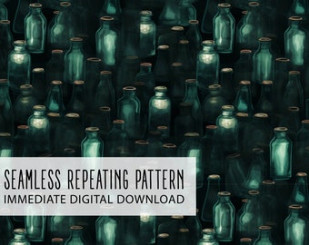Watercolor Glass Bottles Digital Seamless Pattern File