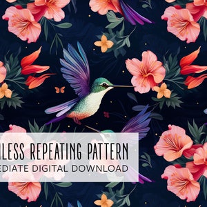 Hummingbird Digital Seamless Pattern File - Etsy