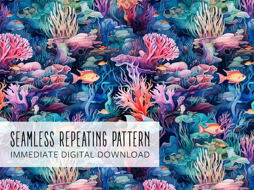 Underwater Fish Coral Reef Digital Seamless Pattern File - Etsy