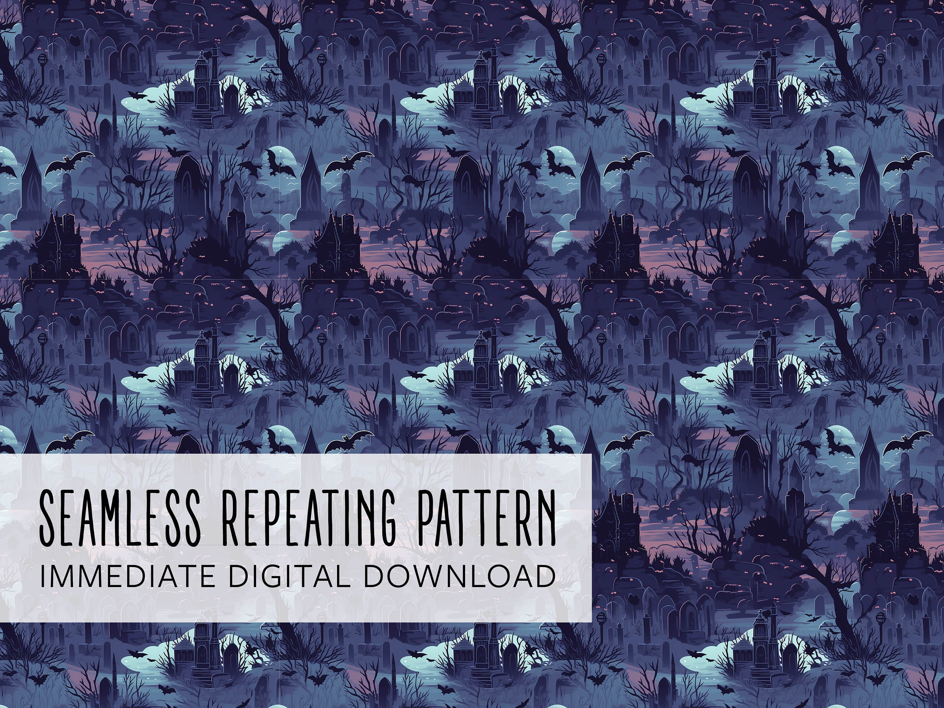 Midnight Cemetery Digital Seamless Pattern File - Etsy