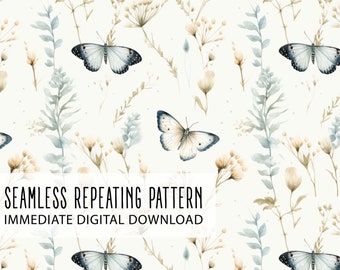 Butterfly Garden Digital Seamless Pattern File