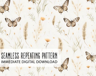 Butterfly Garden Digital Seamless Pattern File