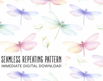 Watercolor Dragonflies Digital Seamless Pattern File