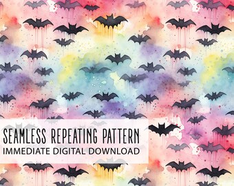 Watercolor Bats Digital Seamless Pattern File