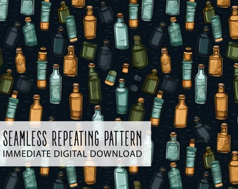 Watercolor Magic Spell Jars Glass Bottles Digital Seamless Pattern File