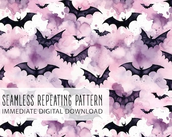 Watercolor Bats Digital Seamless Pattern File