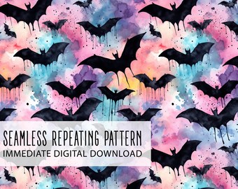 Watercolor Bats Digital Seamless Pattern File