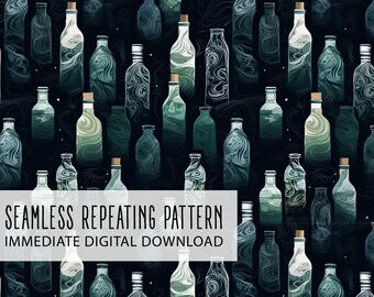 Watercolor Magic Spell Jars Glass Bottles Digital Seamless Pattern File