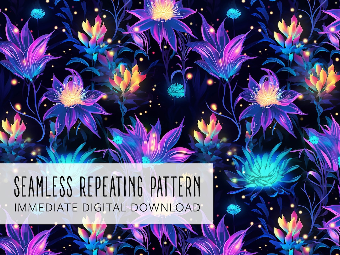 Neon Flowers Digital Seamless Pattern File - Etsy